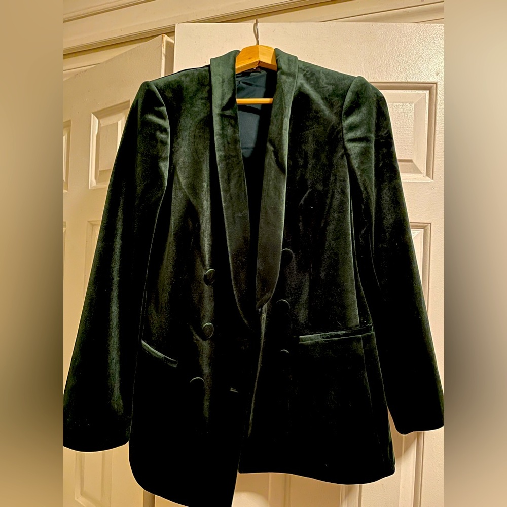 Velvet double breasted shawl collar blazer
